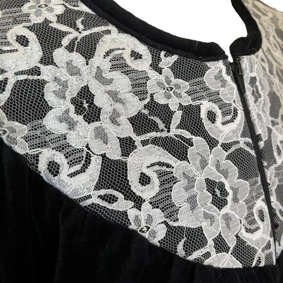 VTG ANNE LESLIE Floral Lace Bib Black Velvet Half Zip Full Length Robe SZ XL - Picture 4 of 11